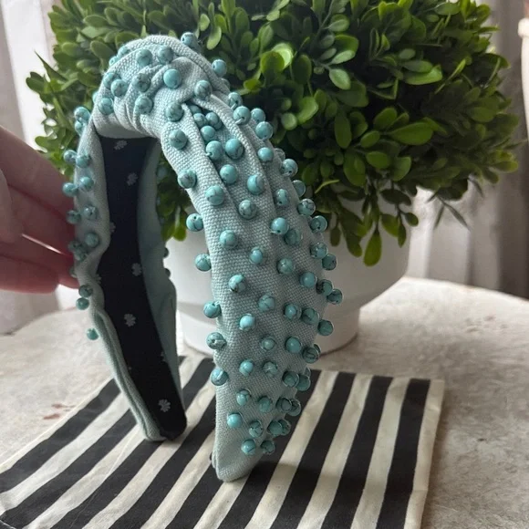 Lele Sadoughi Aqua Beaded Knotted Headband - Picture 5 of 6